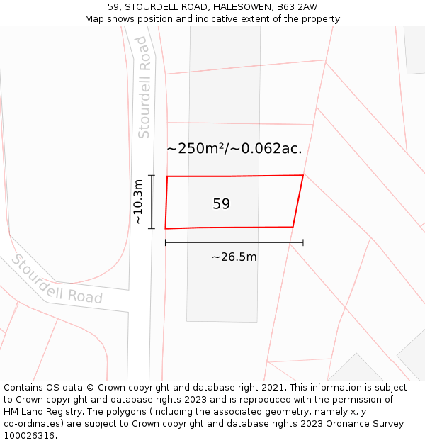 59, STOURDELL ROAD, HALESOWEN, B63 2AW: Plot and title map