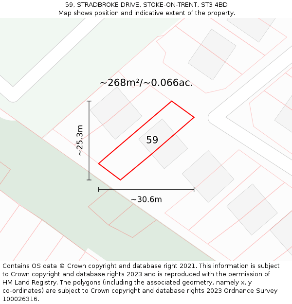 59, STRADBROKE DRIVE, STOKE-ON-TRENT, ST3 4BD: Plot and title map