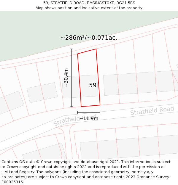 59, STRATFIELD ROAD, BASINGSTOKE, RG21 5RS: Plot and title map