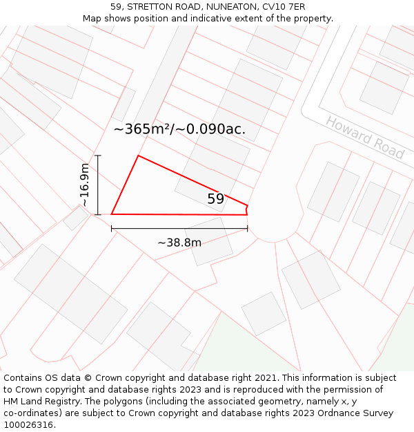59, STRETTON ROAD, NUNEATON, CV10 7ER: Plot and title map