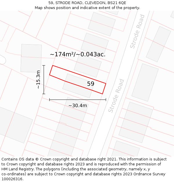 59, STRODE ROAD, CLEVEDON, BS21 6QE: Plot and title map