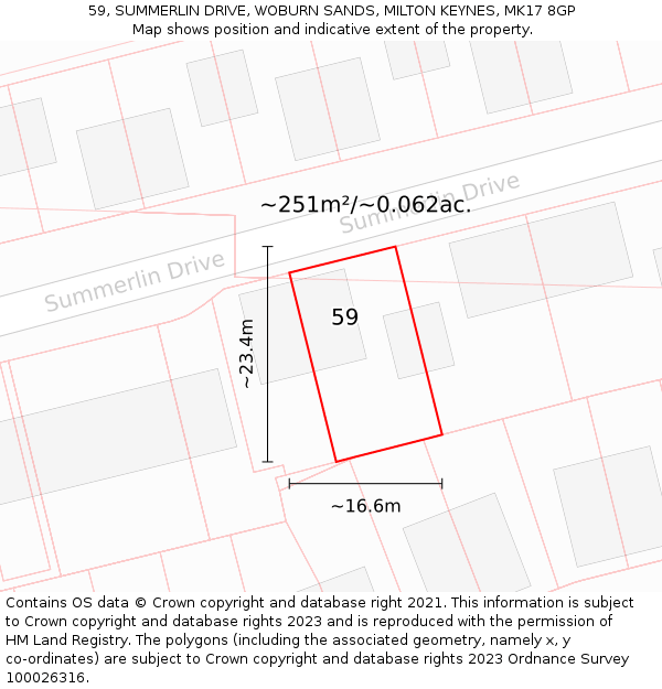 59, SUMMERLIN DRIVE, WOBURN SANDS, MILTON KEYNES, MK17 8GP: Plot and title map