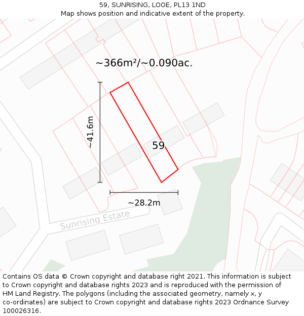 59, SUNRISING, LOOE, PL13 1ND: Plot and title map