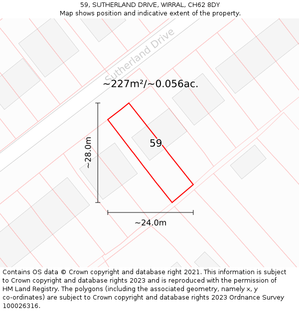59, SUTHERLAND DRIVE, WIRRAL, CH62 8DY: Plot and title map
