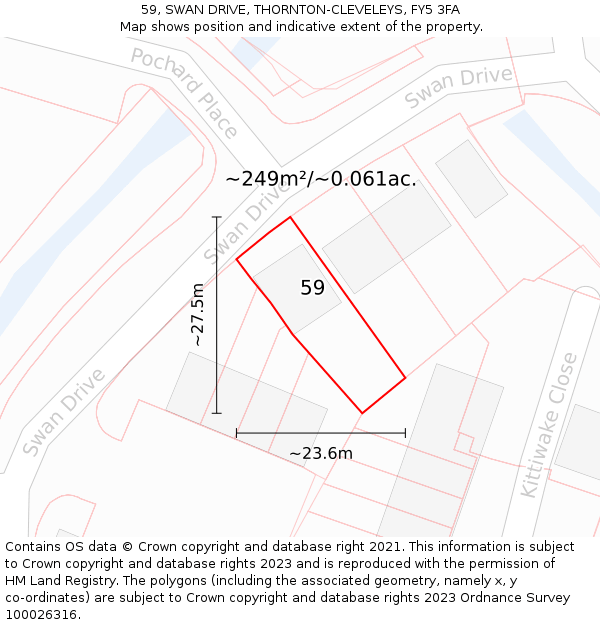 59, SWAN DRIVE, THORNTON-CLEVELEYS, FY5 3FA: Plot and title map