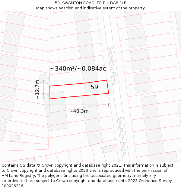 59, SWANTON ROAD, ERITH, DA8 1LR: Plot and title map