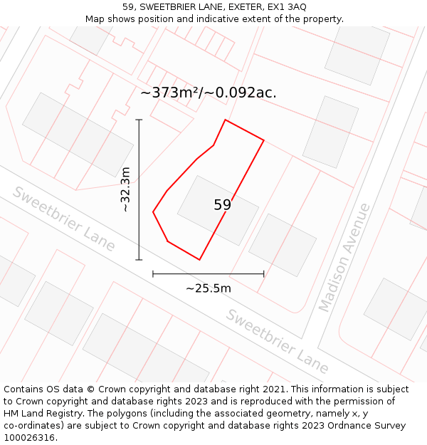 59, SWEETBRIER LANE, EXETER, EX1 3AQ: Plot and title map