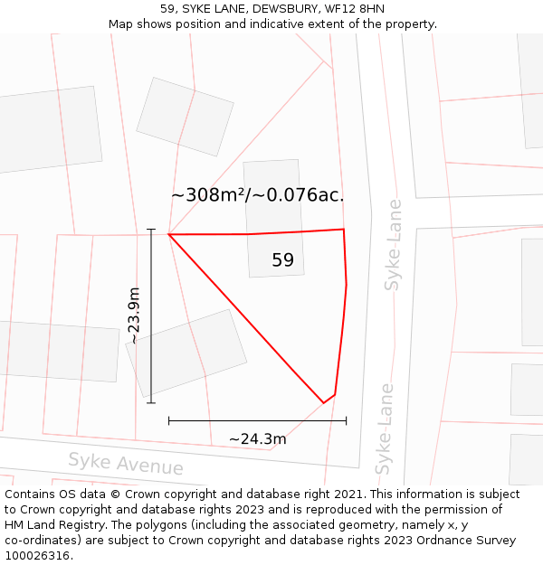 59, SYKE LANE, DEWSBURY, WF12 8HN: Plot and title map
