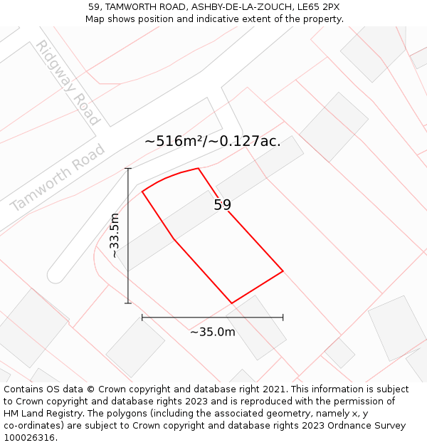 59, TAMWORTH ROAD, ASHBY-DE-LA-ZOUCH, LE65 2PX: Plot and title map
