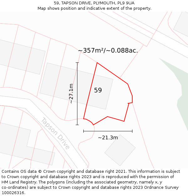 59, TAPSON DRIVE, PLYMOUTH, PL9 9UA: Plot and title map