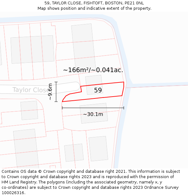59, TAYLOR CLOSE, FISHTOFT, BOSTON, PE21 0NL: Plot and title map