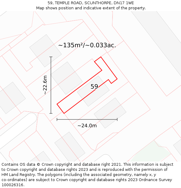 59, TEMPLE ROAD, SCUNTHORPE, DN17 1WE: Plot and title map