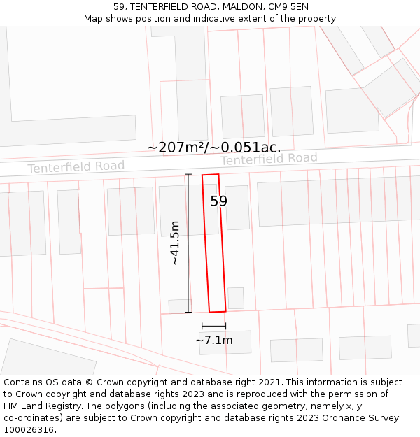 59, TENTERFIELD ROAD, MALDON, CM9 5EN: Plot and title map