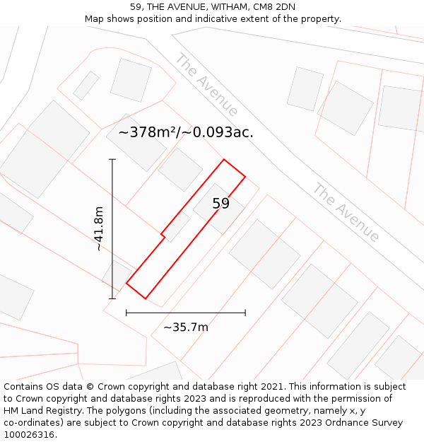 59, THE AVENUE, WITHAM, CM8 2DN: Plot and title map