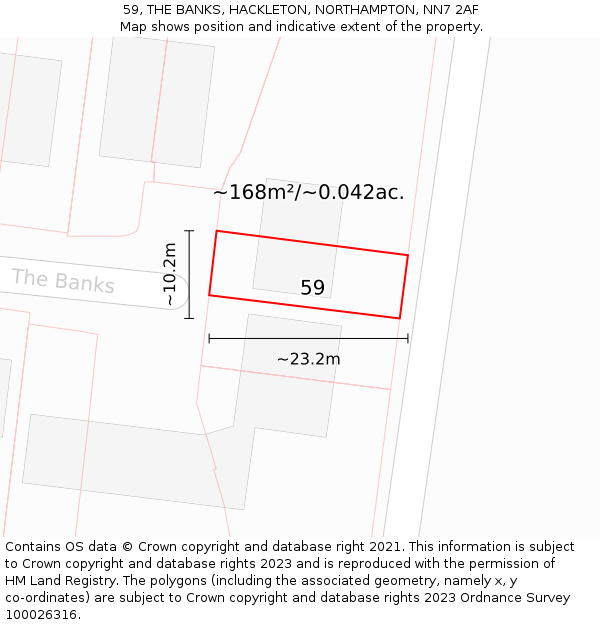 59, THE BANKS, HACKLETON, NORTHAMPTON, NN7 2AF: Plot and title map