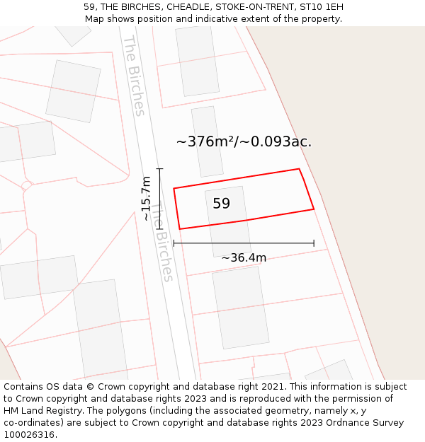 59, THE BIRCHES, CHEADLE, STOKE-ON-TRENT, ST10 1EH: Plot and title map