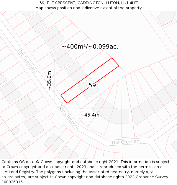 59, THE CRESCENT, CADDINGTON, LUTON, LU1 4HZ: Plot and title map