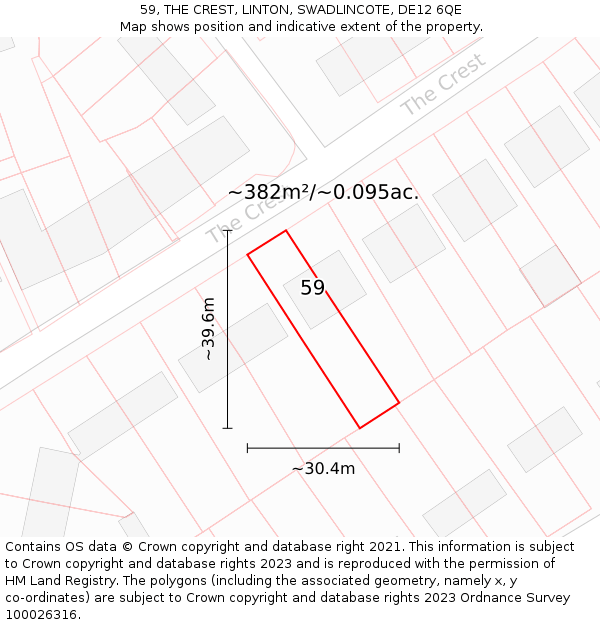 59, THE CREST, LINTON, SWADLINCOTE, DE12 6QE: Plot and title map