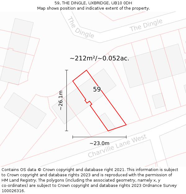 59, THE DINGLE, UXBRIDGE, UB10 0DH: Plot and title map