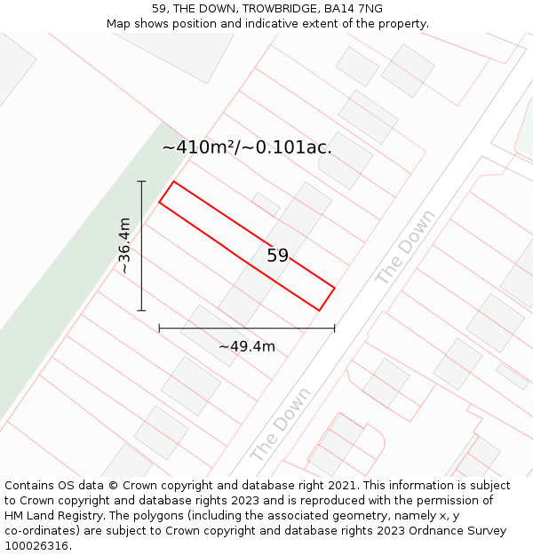 59, THE DOWN, TROWBRIDGE, BA14 7NG: Plot and title map