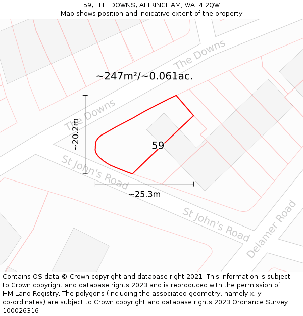 59, THE DOWNS, ALTRINCHAM, WA14 2QW: Plot and title map