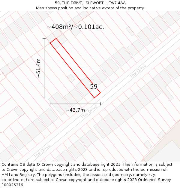 59, THE DRIVE, ISLEWORTH, TW7 4AA: Plot and title map