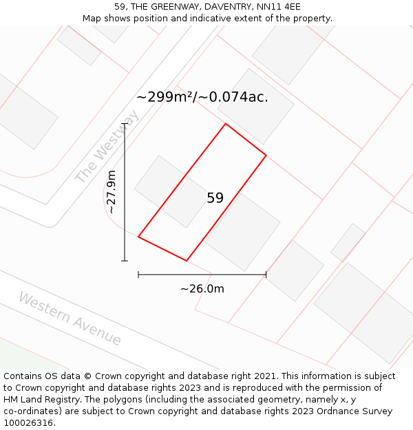 59, THE GREENWAY, DAVENTRY, NN11 4EE: Plot and title map