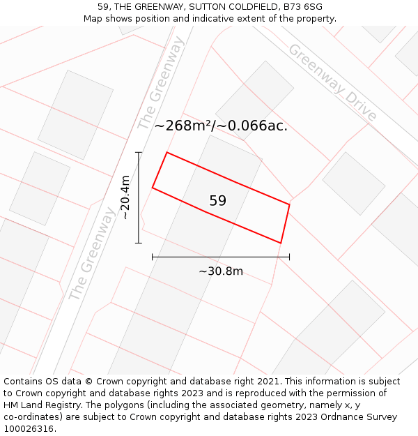 59, THE GREENWAY, SUTTON COLDFIELD, B73 6SG: Plot and title map