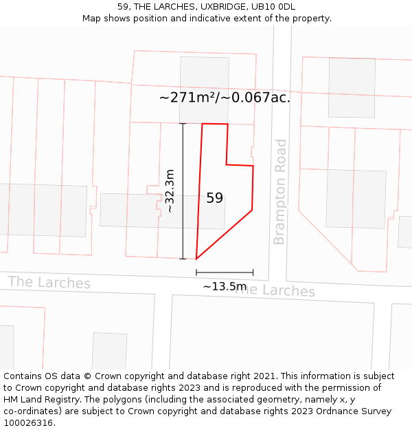 59, THE LARCHES, UXBRIDGE, UB10 0DL: Plot and title map