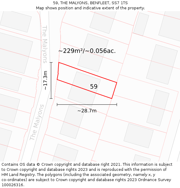 59, THE MALYONS, BENFLEET, SS7 1TS: Plot and title map