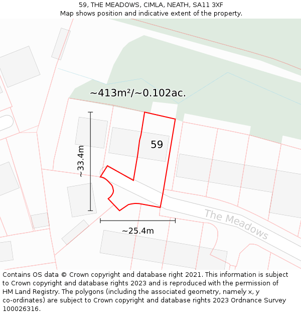 59, THE MEADOWS, CIMLA, NEATH, SA11 3XF: Plot and title map