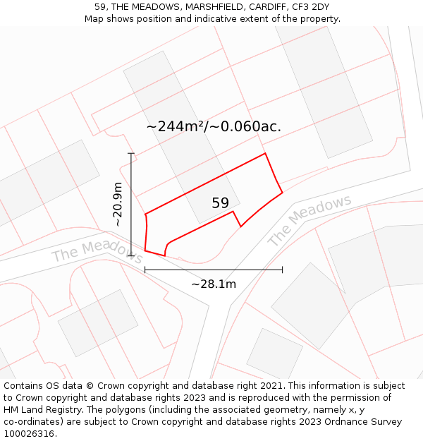 59, THE MEADOWS, MARSHFIELD, CARDIFF, CF3 2DY: Plot and title map