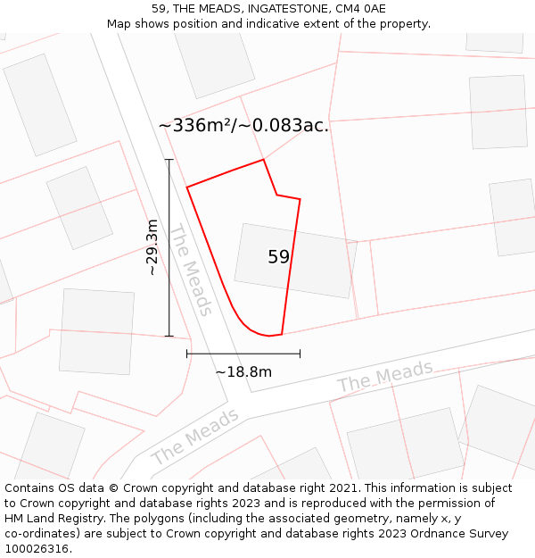 59, THE MEADS, INGATESTONE, CM4 0AE: Plot and title map