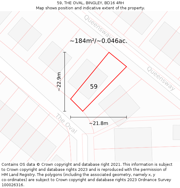 59, THE OVAL, BINGLEY, BD16 4RH: Plot and title map