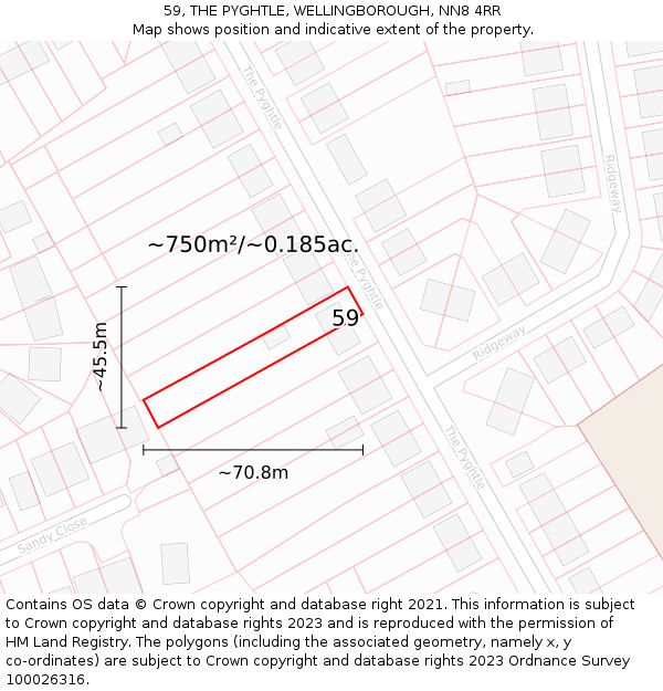 59, THE PYGHTLE, WELLINGBOROUGH, NN8 4RR: Plot and title map