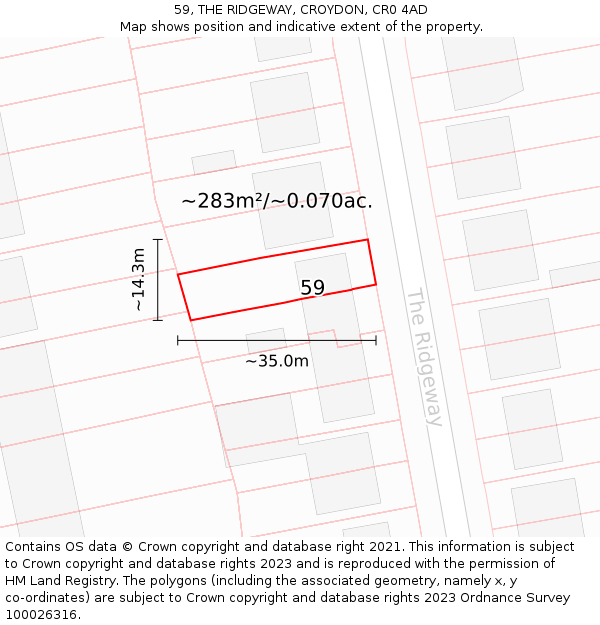 59, THE RIDGEWAY, CROYDON, CR0 4AD: Plot and title map