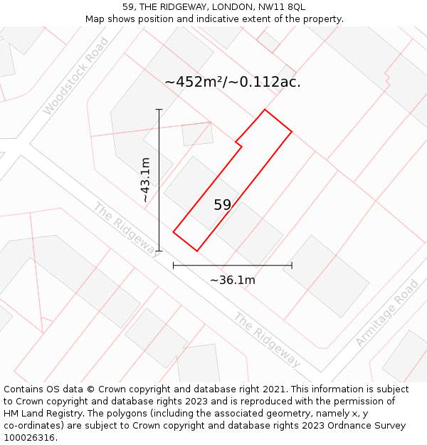 59, THE RIDGEWAY, LONDON, NW11 8QL: Plot and title map