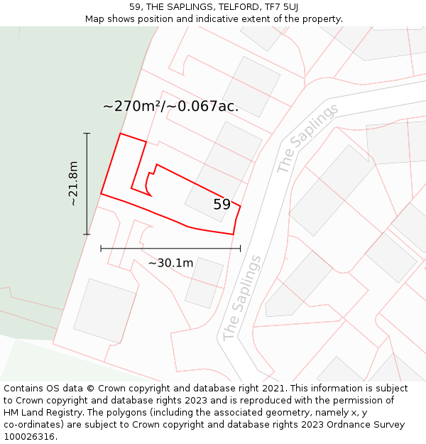 59, THE SAPLINGS, TELFORD, TF7 5UJ: Plot and title map