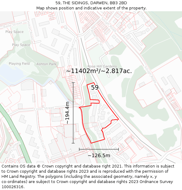 59, THE SIDINGS, DARWEN, BB3 2BD: Plot and title map