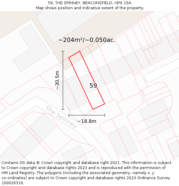 59, THE SPINNEY, BEACONSFIELD, HP9 1SA: Plot and title map