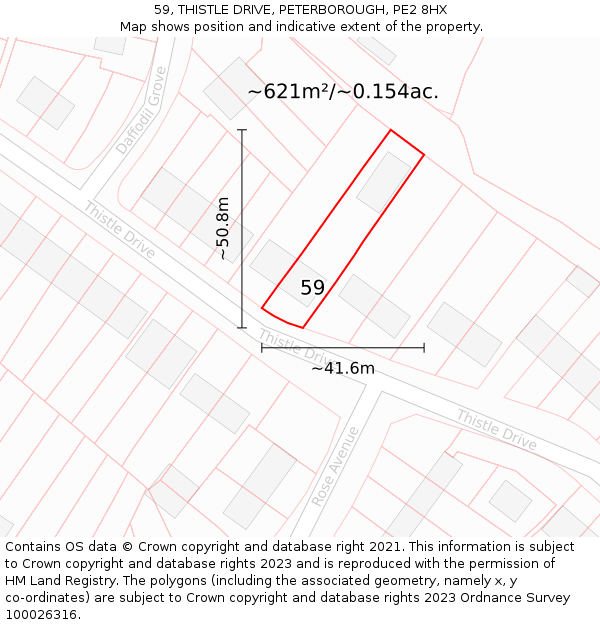 59, THISTLE DRIVE, PETERBOROUGH, PE2 8HX: Plot and title map