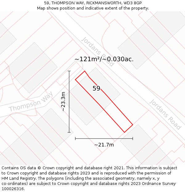 59, THOMPSON WAY, RICKMANSWORTH, WD3 8GP: Plot and title map