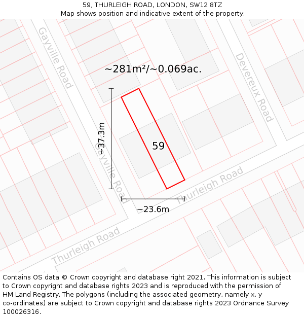 59, THURLEIGH ROAD, LONDON, SW12 8TZ: Plot and title map