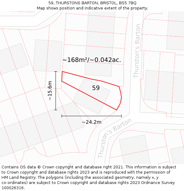59, THURSTONS BARTON, BRISTOL, BS5 7BQ: Plot and title map