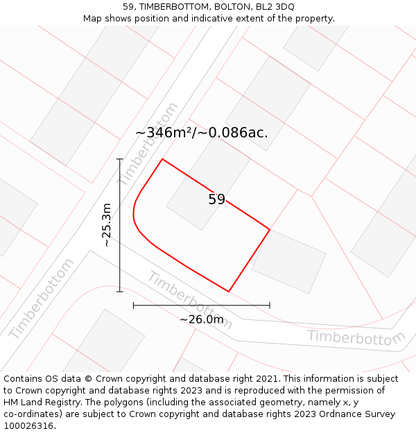 59, TIMBERBOTTOM, BOLTON, BL2 3DQ: Plot and title map