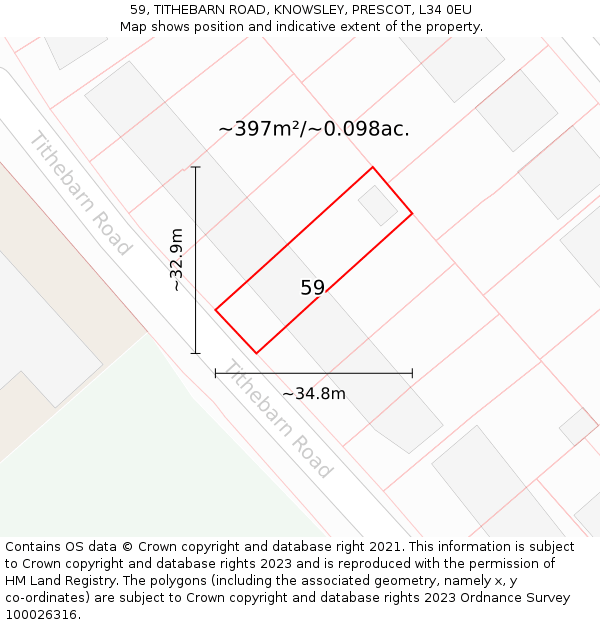 59, TITHEBARN ROAD, KNOWSLEY, PRESCOT, L34 0EU: Plot and title map