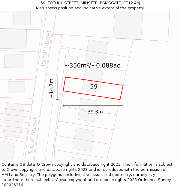 59, TOTHILL STREET, MINSTER, RAMSGATE, CT12 4AJ: Plot and title map