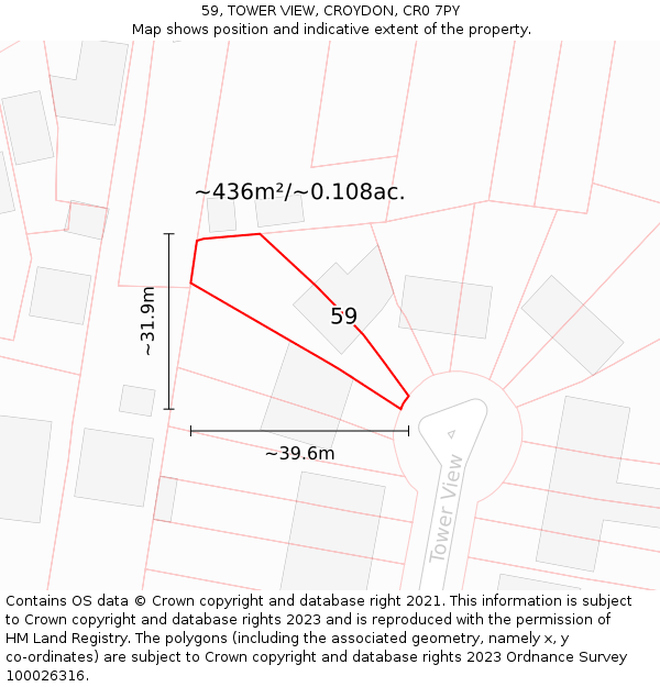 59, TOWER VIEW, CROYDON, CR0 7PY: Plot and title map