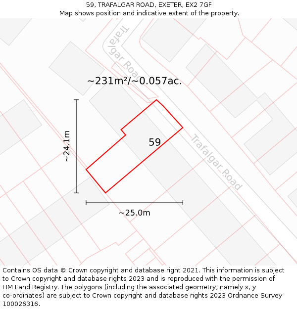 59, TRAFALGAR ROAD, EXETER, EX2 7GF: Plot and title map