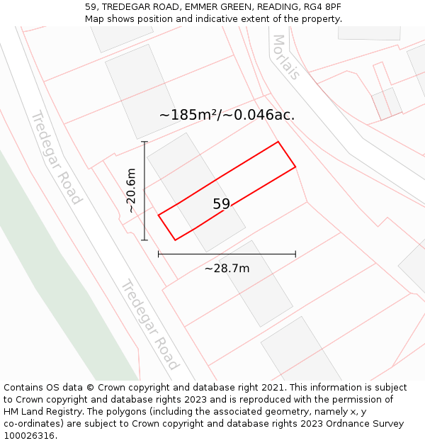 59, TREDEGAR ROAD, EMMER GREEN, READING, RG4 8PF: Plot and title map